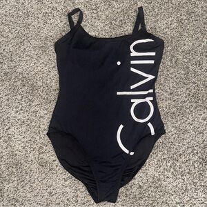 Calvin Klein Black One-Piece Swimsuit with White Logo